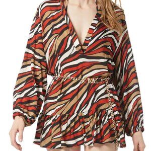 MICHAEL KORS swim cover up Women large Blouson-Sleeve Belted Tunic v neck